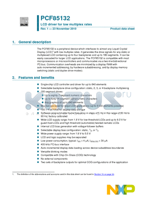 PCF85132 datasheet - LCD driver for low multiplex rates