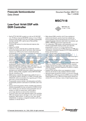 MSC7118VF1200 datasheet - Low-Cost 16-bit DSP with DDR Controller