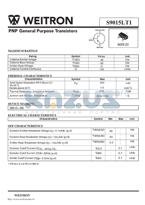 S9015LT1 datasheet - PNP General purpose Transistors