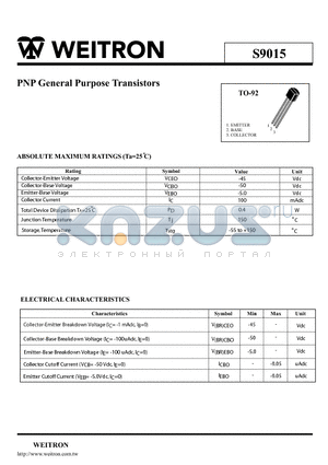 S9015 datasheet - PNP General Purpose Transistors