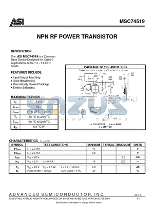 MSC74519 datasheet - NPN RF POWER TRANSISTOR