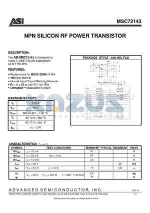 MSC72143 datasheet - NPN SILICON RF POWER TRANSISTOR