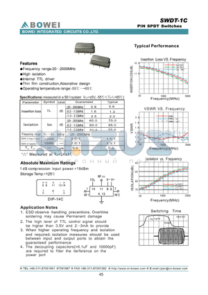 SWDT-1C datasheet - PIN SPDT Switches