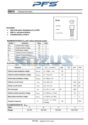 S9015 datasheet - TRANSISTOR (PNP)