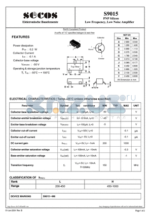 S9015 datasheet - Low Frequency, Low Noise Amplifier