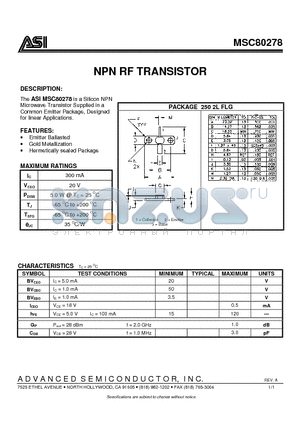 MSC80278 datasheet - NPN RF TRANSISTOR