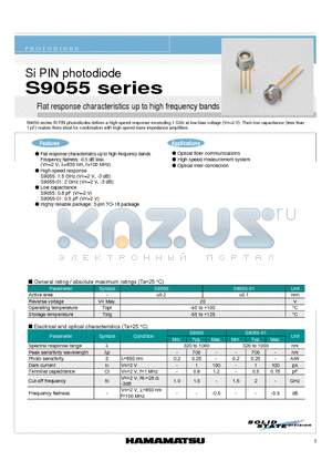 S9055 datasheet - Si PIN photodiode Flat response characteristics up to high frequency bands