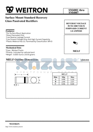 SM4002 datasheet - Surface Mount Standard Recovery Glass Passivated Rectifiers