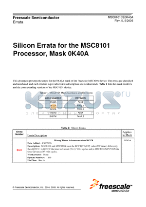 MSC8101 datasheet - Silicon Errata for the MSC8101 Processor, Mask 0K40A