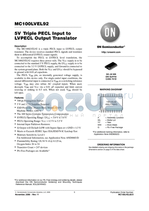 MC100LVEL92DWG datasheet - 5V Triple PECL Input to LVPECL Output Translator