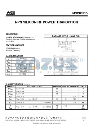 MSC80915 datasheet - NPN SILICON RF POWER TRANSISTOR