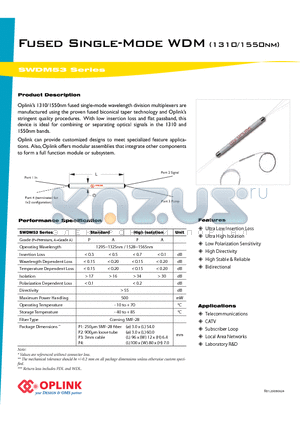 SWDM531SP datasheet - Fused Single-Mode WDM