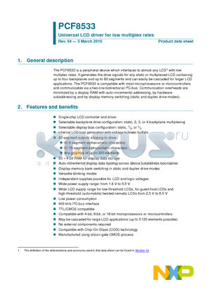 PCF8533U/2/F2 datasheet - Universal LCD driver for low multiplex rates