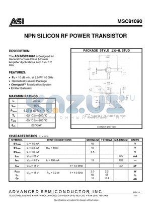 MSC81090 datasheet - NPN SILICON RF POWER TRANSISTOR