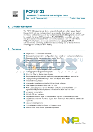 PCF85133U/2DA/1 datasheet - Universal LCD driver for low multiplex rates