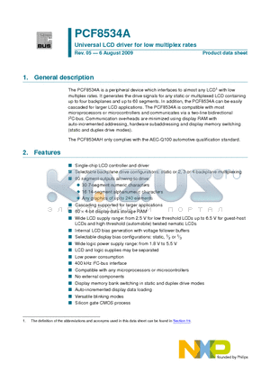 PCF8534AHL/1 datasheet - Universal LCD driver for low multiplex rates