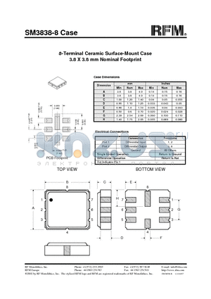 SM3838-8 datasheet - 8-Terminal Ceramic Surface-Mount Case 3.8 X 3.8 mm Nominal Footprint
