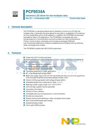 PCF8534A_08 datasheet - Universal LCD driver for low multiplex rates