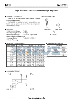 NJU7231L25 datasheet - High Precision C-MOS 3-Terminal Voltage Regulator