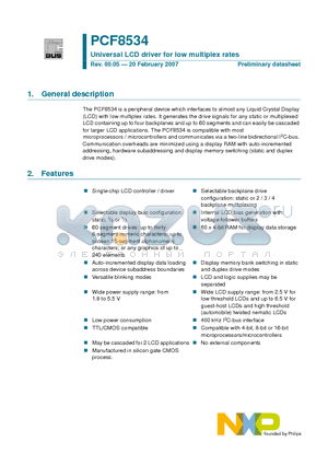 PCF8534 datasheet - Universal LCD driver for low multiplex rates