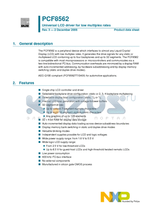 PCF8562TT/S400/2 datasheet - Universal LCD driver for low multiplex rates