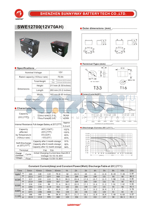 SWE12700 datasheet - Deep cycle battery