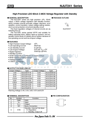 NJU7241F18 datasheet - High-Precision LDO 60mA C-MOS Voltage Regulator with Standby