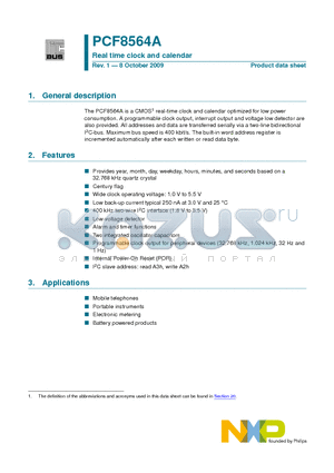 PCF8564AU/10AA/1 datasheet - Real time clock and calendar