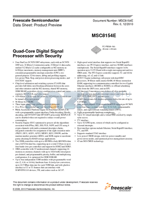 MSC8154E datasheet - Quad-Core Digital Signal Processor with Security