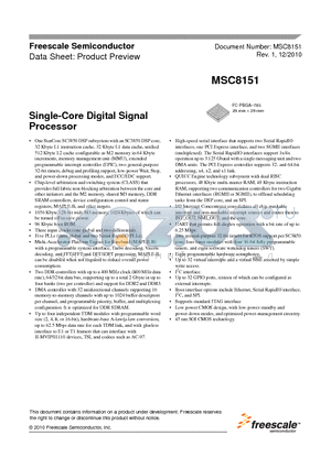 MSC8151TVT1000B datasheet - Single-Core Digital Signal Processor