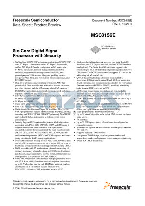 MSC8156E datasheet - Six-Core Digital Signal Processor with Security