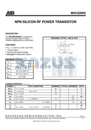 MSC82005 datasheet - NPN SILICON RF POWER TRANSISTOR