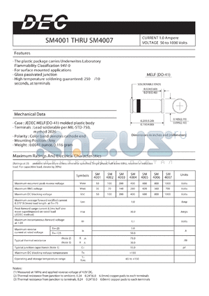 SM4006 datasheet - CURRENT 1.0 Ampere VOLTAGE 50 to 1000 Volts