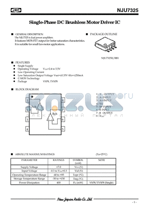 NJU7325 datasheet - Single-Phase DC Brushless Motor Driver IC