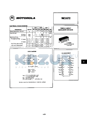 MC10100FN datasheet - TRIPLE 2-INPUT EXCLUSIVE-OR GATE