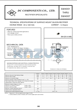 SM4007 datasheet - TECHNICAL SPECIFICATIONS OF SURFACE MOUNT SILICON RECTIFIER