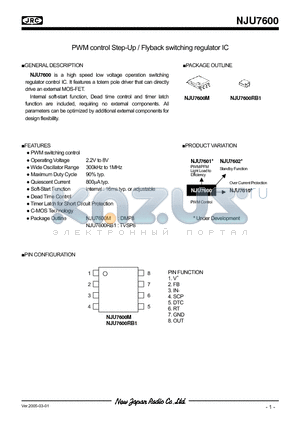 NJU7600RB1 datasheet - PWM control Step-Up / Flyback switching regulator IC
