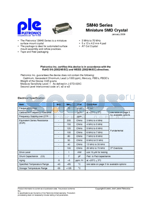 SM40B-18 datasheet - SM40 Series Miniature SMD Crystal