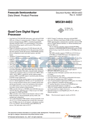 MSC8144EC datasheet - Quad Core Digital Signal Processor