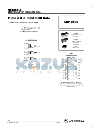 MC10106 datasheet - Triple 4-3-3-Input NOR Gate