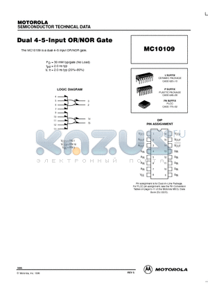 MC10109 datasheet - Dual 4-5-Input OR/NOR Gate