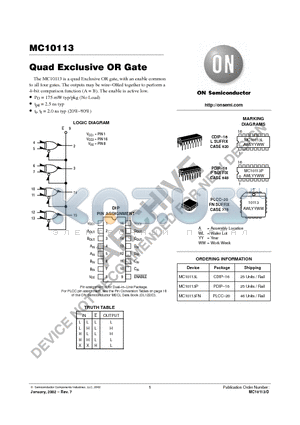 MC10113 datasheet - Quad Exclusive OR Gate