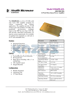 SM4450-41L datasheet - 4400-5000 MHz 12 Watt Ultra-Linear Power Amplifier
