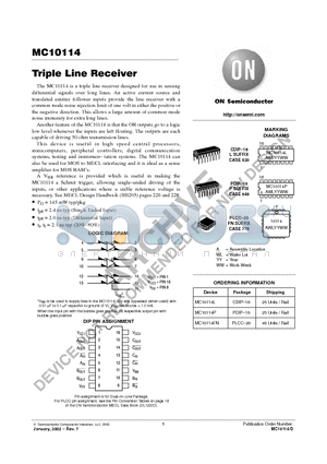 MC10114 datasheet - Triple Line Receiver