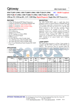 SPB-77120B-1590G datasheet - 1590 nm TX / 1510 nm RX , 3.3V / 1250 Mbps Digital Diagnostic Single-Fiber SFP Transceiver