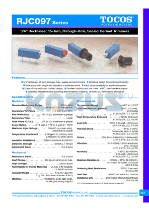 RJC097PB100M datasheet - 3/4 Rectilinear, 15-Turn, Through-Hole, Sealed Cermet Trimmers