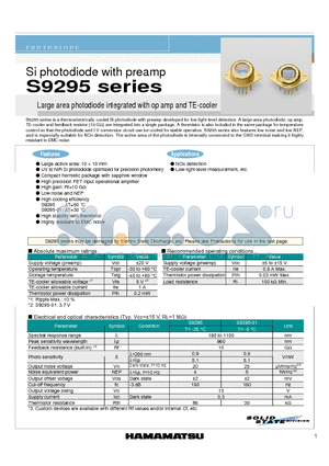 S9295-01 datasheet - Large area photodiode integrated with op amp and TE-cooler