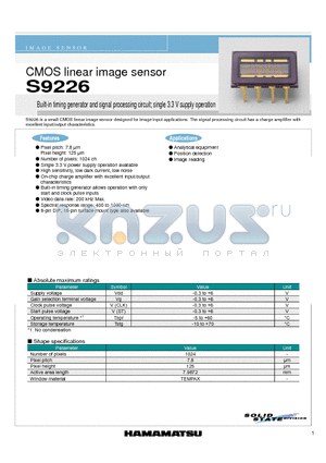 S9226 datasheet - CMOS linear image sensor Built-in timing generator and signal processing circuit; single 3.3 V supply operation