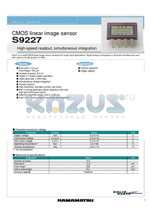 S9227 datasheet - CMOS linear image sensor High-speed readout, simultaneous integration