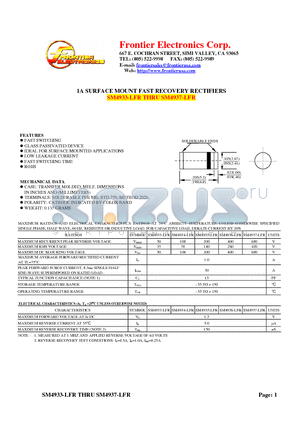 SM4933-LFR datasheet - 1A SURFACE MOUNT FAST RECOVERY RECTIFIERS